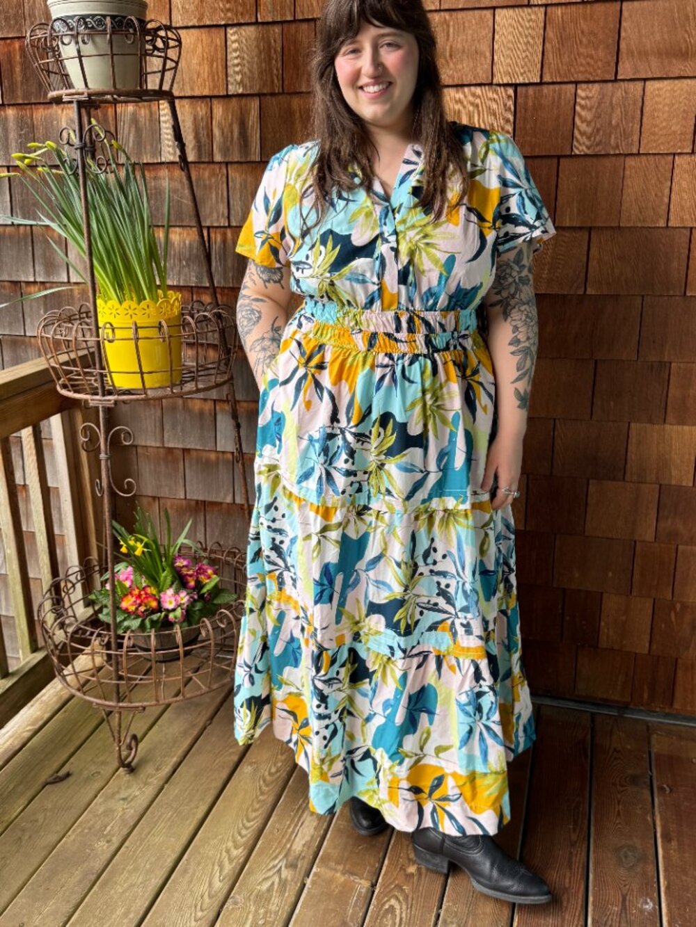 NWT Cynthia Rowley Floral Print Short Sleeve Tiered Maxi Dress - Women's 1X